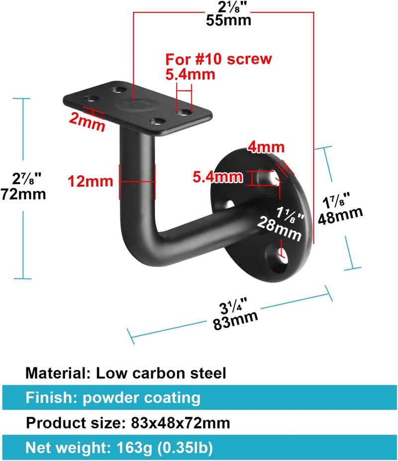 OTTFF 8 Pack Black Handrail Bracket for Flat Surface Square Top Railing, Wall Mount Support, Carbon Steel - Image 2